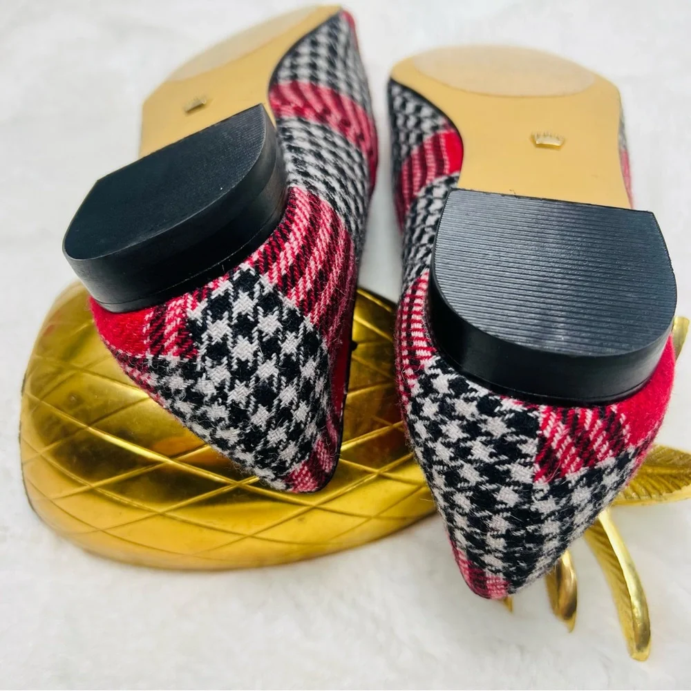 DEESIGNS By Dee Ocleppo Red Black White Plaid Gold Crown Loafers Flats S… - Picture 7 of 12